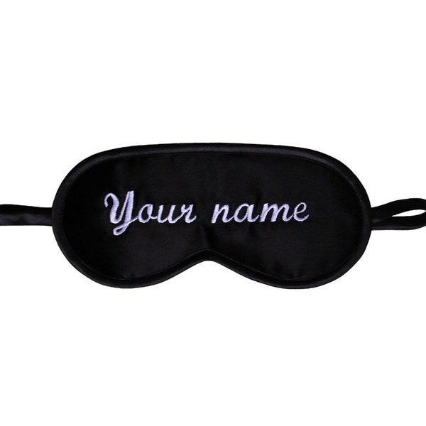 Your Name or Text Sleep Mask, Customized Sleeping Eye Mask, Personalized Embroidery Blindfold, Gift for Her Him, Unisex Black Satin Eyemask