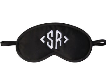 Personalized monogram sleep mask, customized eye mask, initials gift for him, monogrammed embroidery, black satin accessory, cotton or silk