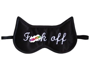 Black Cat F()ck Off Sleep Mask, Animal Eyemask, Mature Sleeping Eye Mask, Black And White Satin Sleepmask, Bad Kitty Blindfold, Cute totem