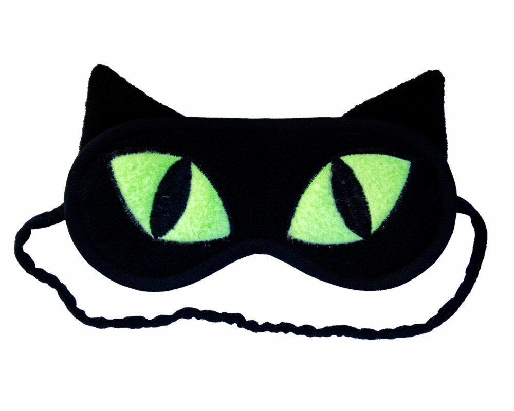 Cat Sleep Mask Black cat eye mask Neon green eyes Animal Etsy
