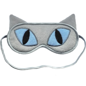 Cat Sleep Mask, Refinery29 Featured, Gray cat blindfold sleeping eye mask, Blue eyes animal sleepmask, Cat ears gift, As seen on Refinery29