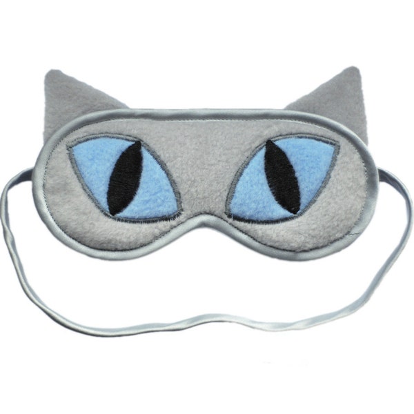 Cat Sleep Mask, Refinery29 Featured, Gray cat blindfold sleeping eye mask, Blue eyes animal sleepmask, Cat ears gift, As seen on Refinery29