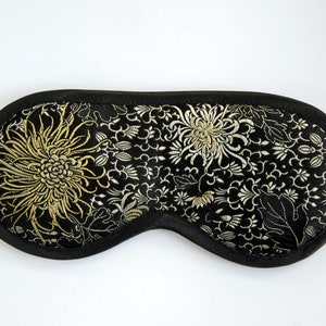 Pure silk chrysanthemum brocade eye mask, Luxury silk sleep mask for women, Travel accessories gift for her, Silk blindfold mens gift image 7
