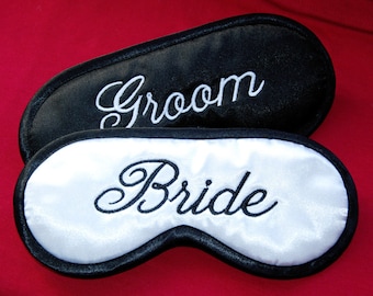 Bride & Groom Sleep Masks, set of 2, wife and husband wedding sleeping eye mask, bridal shower, white gift for couple, his and hers marriage