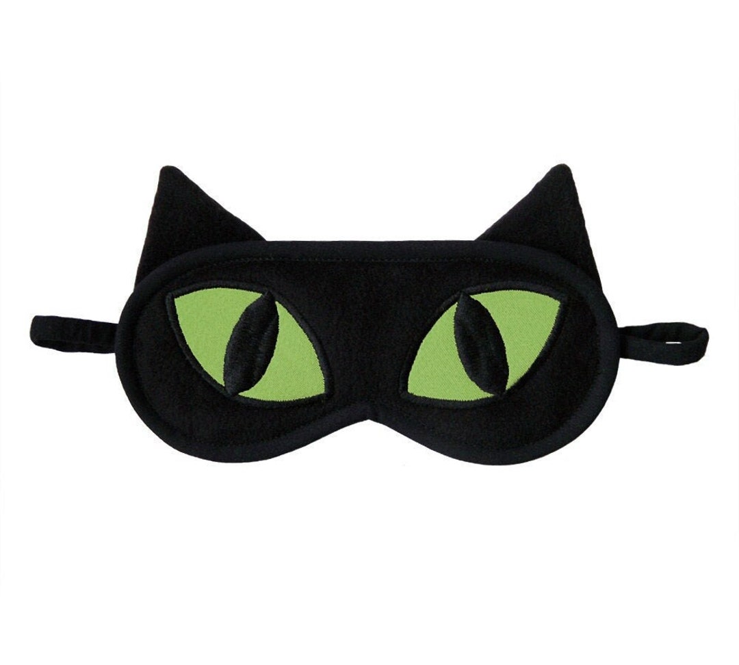 Cat Sleep Mask, Black Cat Eye Mask, Neon Green Eyes, Animal Totem, Animal Sleeping Eye Mask, Cat