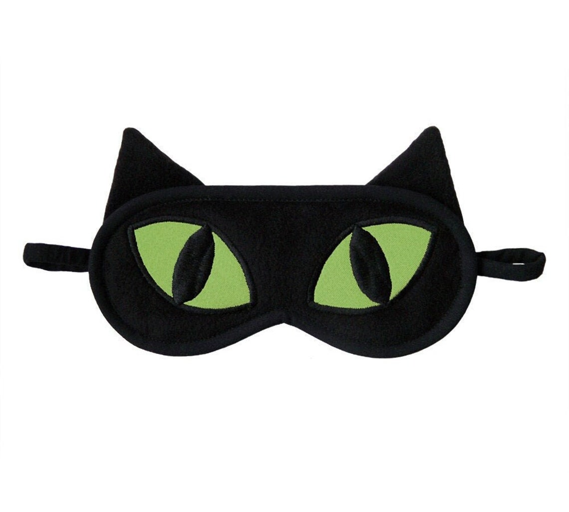 Cat Sleep Mask, Black Cat Eye Mask, Neon Green Eyes, Animal Totem