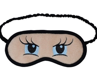 Schlafmaske mit Augen, Augenpilz, Anime Eyemask, Manga Blindfold, lustige Gesichtsmaske, schlafende Augenmaske, Seidensatin oder Baumwollrücken, blaue Augen