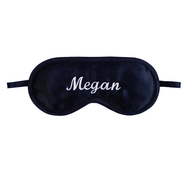 Personalized name sleep mask, Name embroidery eye mask, Customized gift for him her, Black satin accessories, Name of your choice, Your text image 1