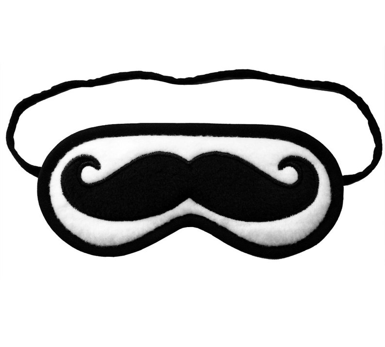 Cadeau de Movember, moustache yeux bandés, Nerd dormir masque pour les yeux, masque de sommeil geek, hipster sleepmask, faveur de fête pour homme pyjama, noir et blanc image 1