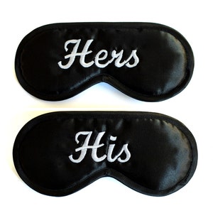 His Hers Sleep Masks, Set of 2 wedding night gift for couple, Black white sleeping eye mask, Wife husband blindfold, Girlfriend boyfriend image 1