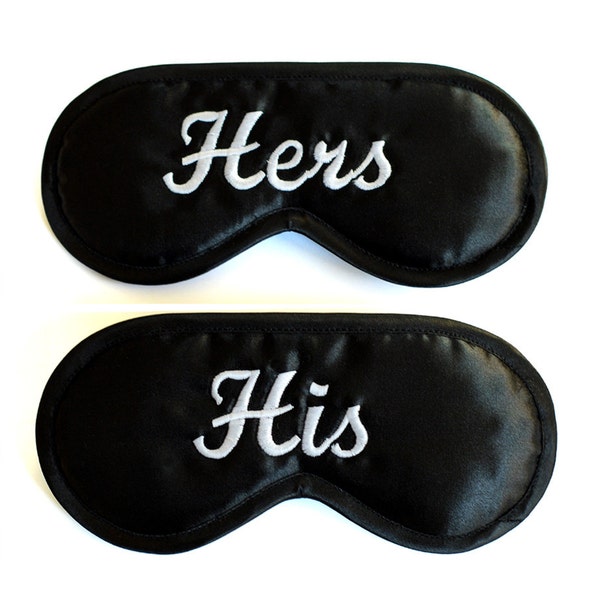 His Hers Sleep Masks, Set of 2 wedding night gift for couple, Black white sleeping eye mask, Wife husband blindfold, Girlfriend boyfriend