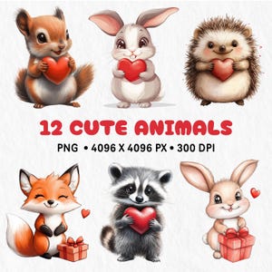 Clipart mignon animaux des bois - écureuil, lapin, renard, ours - parfait pour les cartes de remerciement, baby shower, fête d'enfants - PNG 300 DPI