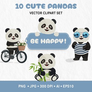 Clipart de panda kawaii para crianças – panda bebê fofo PNG e vetor para adesivos, cartões, camisetas