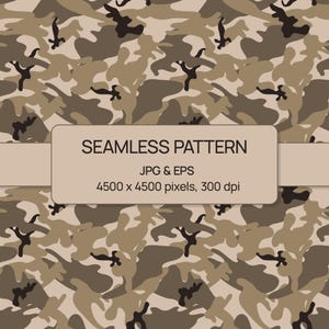 Beige Camouflage Seamless Pattern – Neutral Army Camo Background – Vector & High-Resolution JPG – Military Texture EPS
