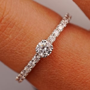 3 Tcw Carat Round Brilliant Cut Diamond Ring, Pave Set Engagement Ring for Her, Wedding Ring, Anniversary Gift, Half Infinity Band