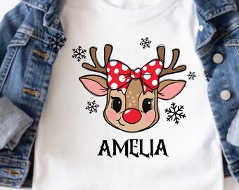 Sudadera de reno personalizada para niños: bonita camiseta navideña con nombre. Camiseta de ciervo para regalo infantil.
