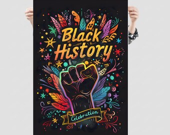Póster del puño en alto de la historia afroamericana, lámina artística para celebración cultural, ilustración del orgullo afro, decoración de pared del poder de la igualdad, idea de regalo de unidad.
