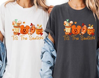 Comfort Colors® 季節のTシャツ、秋のパンプキンシャツ、フットボールシャツ、ミッキーの秋のTシャツ、秋の季節のシャツ、かわいいパンプキンシャツ、ディズニーTシャツ