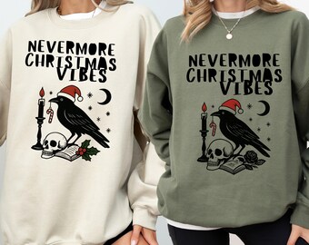 Christmas Poe Sweat, Festive Raven Sweat, Nevermore Holiday Hoodie, Quoth the Raven Xmas Tee, Dark Academia Xmas Crow Sweat, Edgar Allan Poe