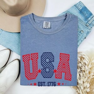 Chemises aux couleurs confortables, chemise rétro carte des États-Unis, chemise carte des États-Unis, carte des États-Unis, chemise fille américaine, chemise drapeau américain 1776, tee-shirt amérique