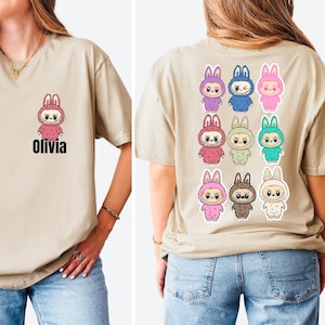 Koszulka Labubu, słodka koszulka z kreskówek, estetyczna koszulka Kawaii, prezent dla niej, miękka koszulka graficzna, modna słodka koszulka, niestandardowy projekt Labubu
