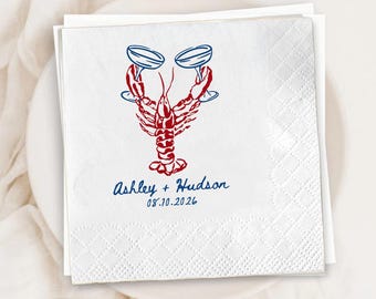 Personalized Last Toast On The Coast Bachelorette Paper Napkins, Custom Lobster Cocktail Party Dinner, Seafood Bridal Shower Nautical Decor