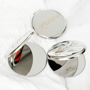 Engraved Compact Mirror, Personalized Engraved Mirror, Name-Engraved Round Mirror, Pocket Mirror