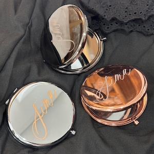 Personalized Round Compact Mirror, Custom Engraved Compact Mirror, Compact Mirror With Name, Push Button Open