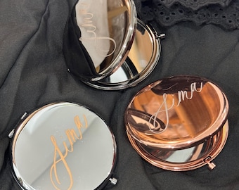 Personalized Round Compact Mirror, Custom Engraved Compact Mirror, Compact Mirror With Name, Push Button Open