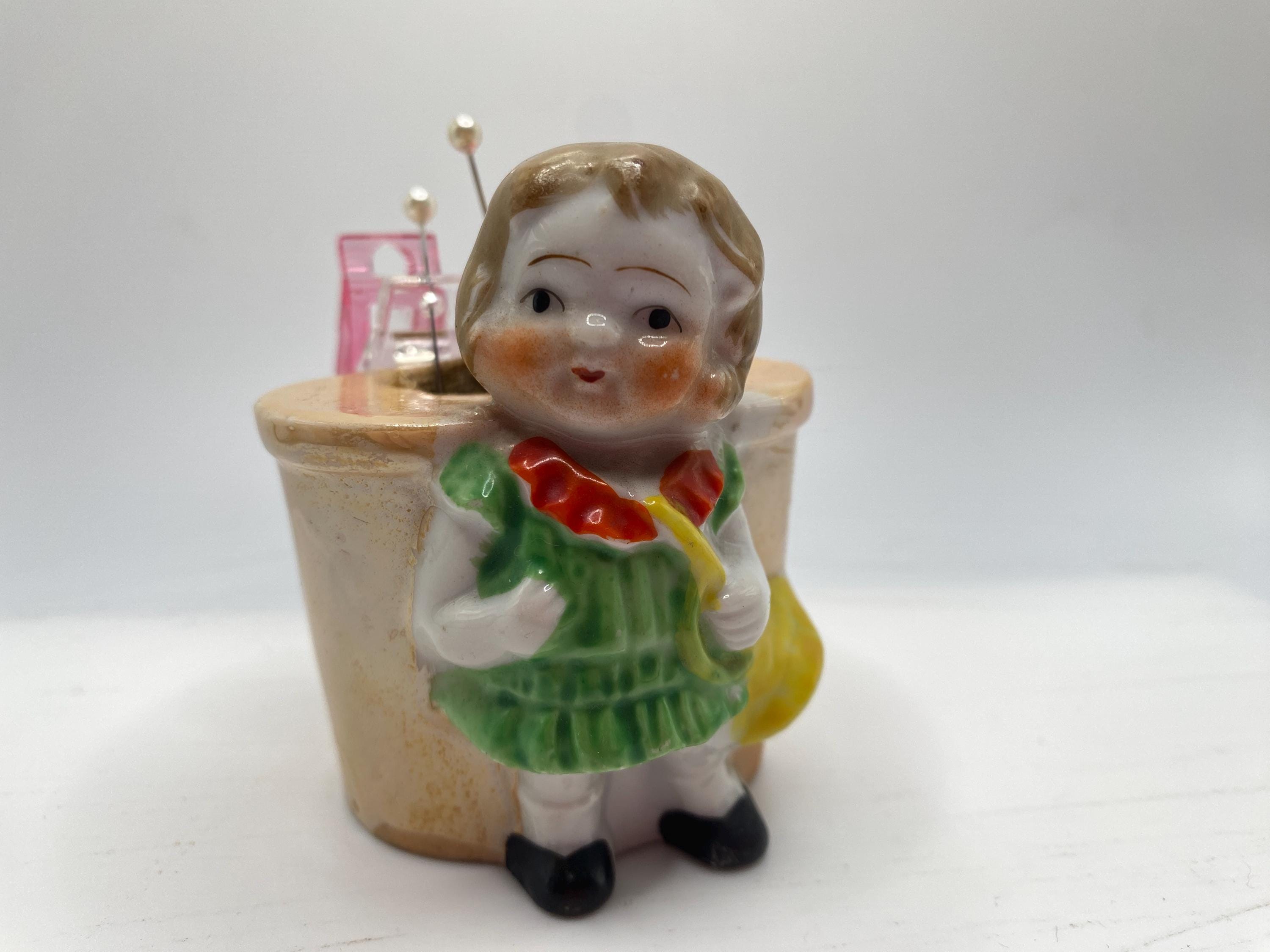 Vintage Porcelain Little Girl Pin Cushion