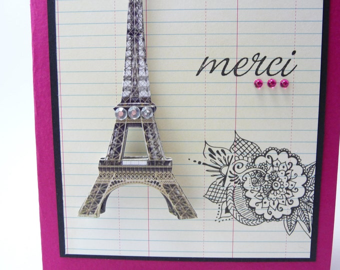 French Thank You Card Merci Greeting Card Handmade Paper Etsy