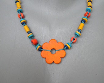 Orange Ceramic Flower Necklace and Bracelet