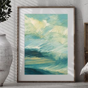 Blue Coastal Abstract Seascape Art Print: Textured Ocean Wave (Digital Download)