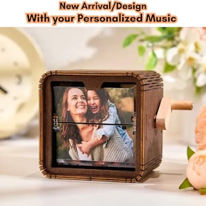 Álbum de fotos personalizado con luz y música, marco de animación con manivela para 16 fotos, regalo personalizado para el Día del Padre, cumpleaños o para papá.