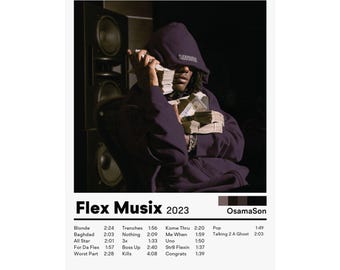 Osamason Flex Musix Album Poster | Underground Rap Wall Art | Hip Hop Music Print | Rap Lover Gift | Satin Poster | Music Bedroom Decor