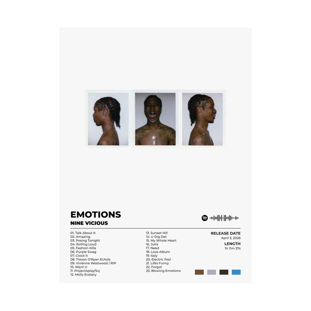 Nine Vicious Emotions Poster | Underground Rap Wall Art | Hip Hop