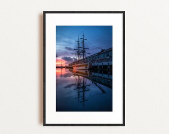 Hobart Harbour Sunrise Print: Lady Nelson Tall Ship, Tasmanian Maritime Art