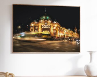 Stampa della stazione ferroviaria di Flinders Street / Punto di riferimento di Melbourne / Fotografia di viaggio artistica