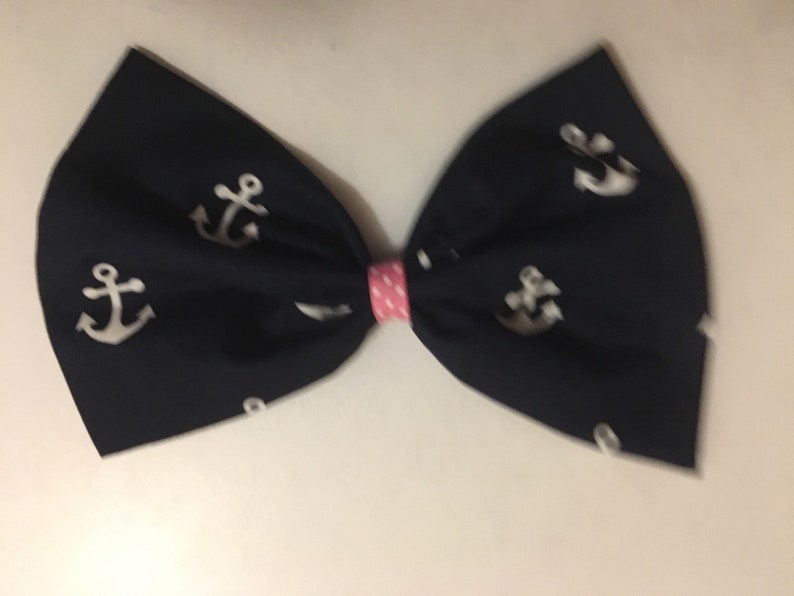 cruise Hairbow 7X4 minnie mouse hairbow Disney Cruise bow is on ALLIGATOR clip large navy anchors bow app Disney hairbow