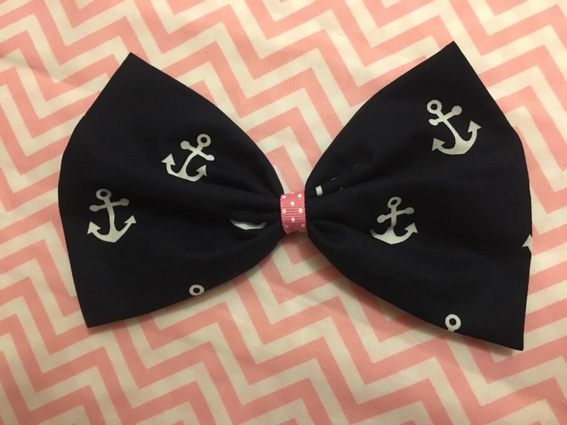 cruise Hairbow 7X4 minnie mouse hairbow Disney Cruise bow is on ALLIGATOR clip large navy anchors bow app Disney hairbow