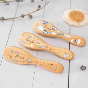 Personalised Baby Boy Hairbrush, Custom Name Baby Brush with Car/Plane, Baby Shower Gift, New Mom Christmas Gift, Baby Keepsake, Newborn