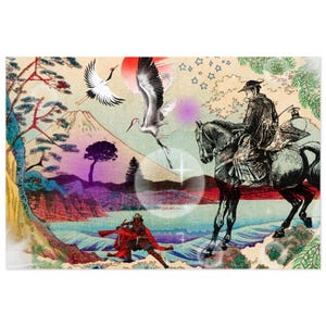 Arte japonesa Ukiyo-e - Monte Fuji, Garças-vermelhas, Magistrado do Período Edo - Quebra-cabeça Japão - 6 peças de formatos diferentes
