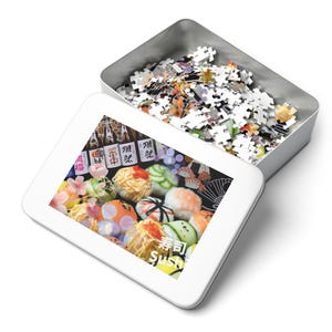 Sushi colorido e delicioso, Kanji (caracteres chineses) para sushi e saquê japonês - Quebra-cabeça Japão - 6 formatos de peças diferentes