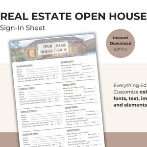 Real Estate Open House Sign-In Sheet: Realtor Template (Digital Download)