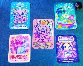 Mental Health Sticker Set – Neurodivergent Humor, Emotional Support Vinyl Stickers | Laptop & Journal