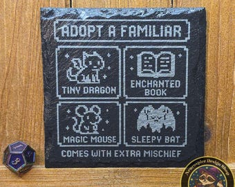 Personalized Witchy Slate Coaster: Laser Engraved Pet Memorial, Gothic Decor, Halloween Gift
