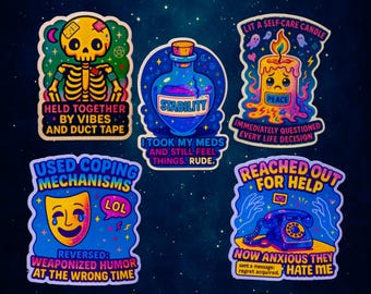 Funny Mental Health Stickers | Singles or Full Set | Clear or Holographic ADHD Humor Gift
