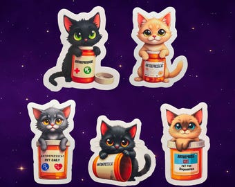Adorable Waterproof Therapy Cat Sticker: Kawaii Mental Health Decal for Planners and Self-Care