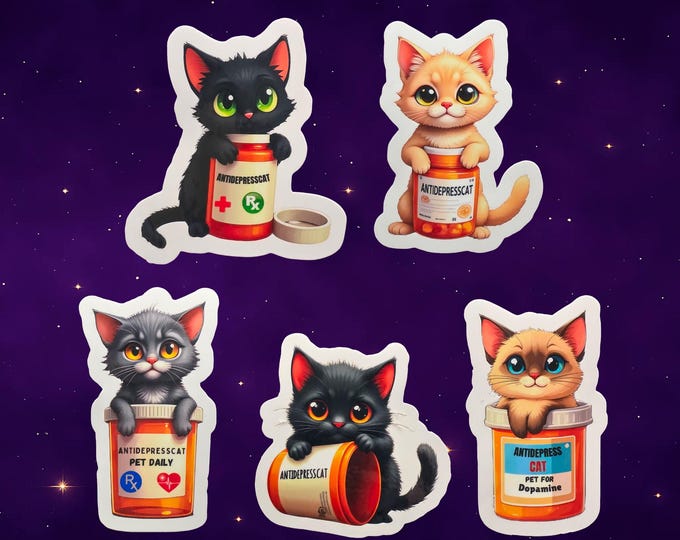 Featured listing image: Adorable Waterproof Therapy Cat Sticker: Kawaii Mental Health Decal for Planners and Self-Care