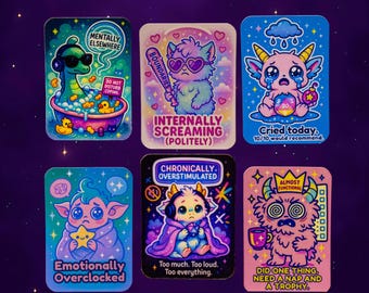 ADHD Humor Sticker Pack or Singles | Semi-Gloss & Holographic Vinyl | Neurospicy Mental Health Gift